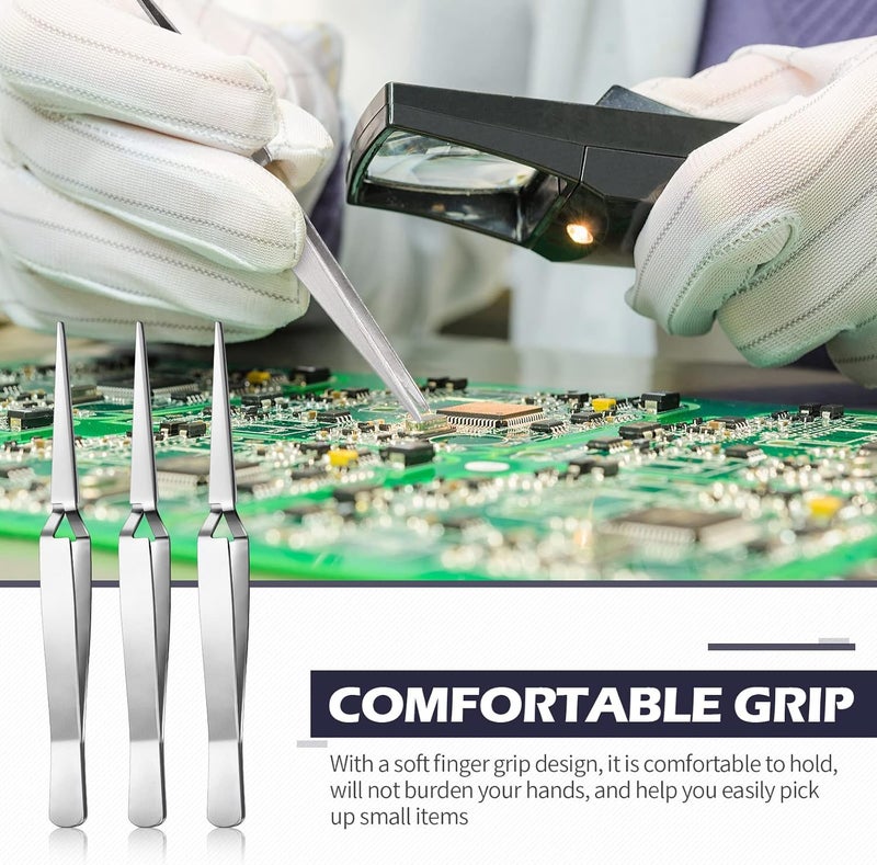 Minatee 3 Pieces Reverse Tweezers for Crafting Cross Locking Electronics Tweezers Reverse Action Forceps Tension Stainless Steel Craft Jewelry Electronics Laboratory - Image 4